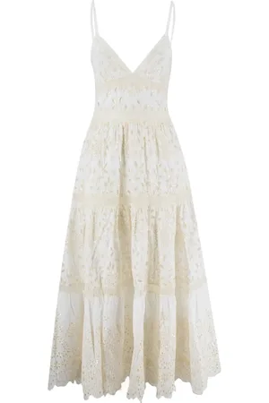 ERMANNO SCERVINO Kleedjes, Dames, , M, Katoen, Elegante Lange Jurk van Kant en Katoen