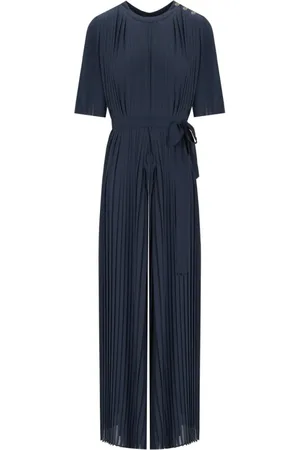 Twin-Set Jumpsuits & Playsuits, Dames, Blauw, M, Polyester, Donkerblauwe Geplooide Jumpsuit