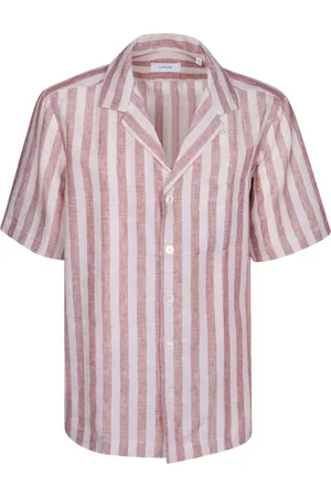 LARDINI Overhemden, Heren, , S, Linnen, Linnen Bowling Neck Shirt