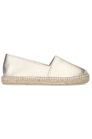 Manfield Schoenen, Dames, Geel, 37 EU, Leer, Gouden leren espadrilles stijlvol en elegant