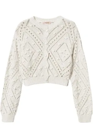 Twin-Set Truien, Dames, , S, Katoen, Cardigan met diamantpatroon