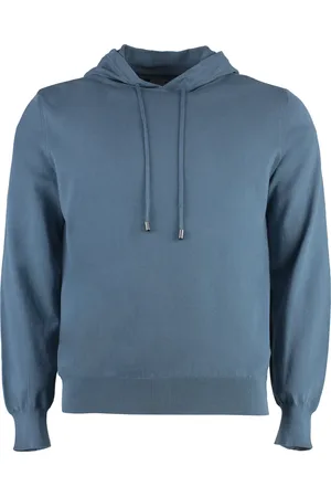 CANALI Sweatshirts & Hoodies, Heren, Blauw, L, Katoen, Katoenen Gebreide Hoodie met Ribdetails