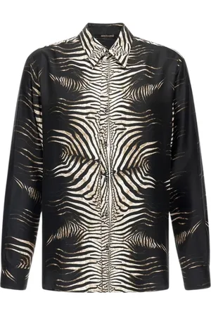 Roberto Cavalli Overhemden, Heren, Zwart, XL, Zebra Print Shirt Zwart/Wit Man