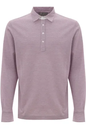 CANALI Tops, Heren, Roze, L, Katoen, Lange Mouw Roze Polo Shirt