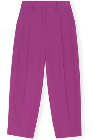 Ganni Broeken, Dames, Paars, S, Geplooide Straight-Leg Broek