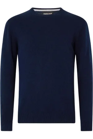 Roberto Cavalli Truien, Heren, Blauw, M, Wol, Wollen Crew-Neck Sweater