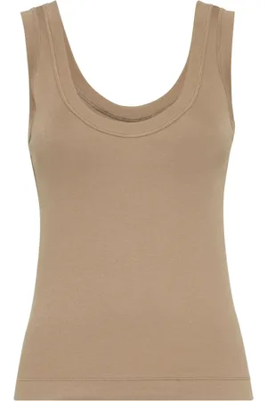 Brunello Cucinelli Tops, Dames, , L, Katoen, Geribbelde Jersey Top met Monili Detail