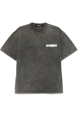 MISBHV Tops, Heren, Grijs, L, Zwart Logo Print Crew Neck T-shirt