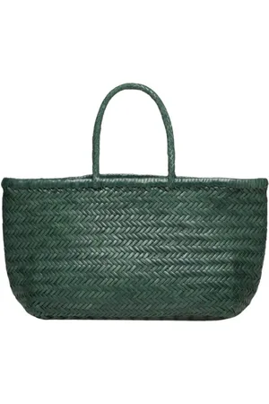 Dragon Diffusion Tassen, Dames, Groen, ONE Size, Leer, Handgeweven leren tote bag