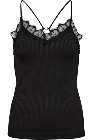 Co`Couture Tops, Dames, Zwart, S, Rib Lace Tanktop