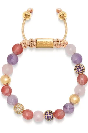 Nialaya Accessoires, Dames, Geel, S, Kralenarmband met Rozenkwarts, Amethist, Kersenkwarts en Goud