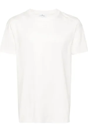 Courrèges Tops, Heren, Wit, M, Katoen, Logo Geborduurd T-shirt met Ronde Hals