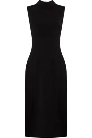 Roberto Cavalli Kleedjes, Dames, Zwart, L, Leer, Mouwmloze jurk met opstaande kraag
