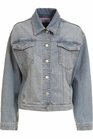 Chiara Ferragni Jassen, Dames, Blauw, M, Denim, Eyelike-print Denim Jas