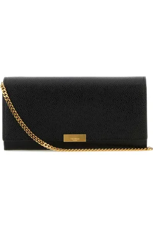 Thom Browne Tassen, Dames, Zwart, ONE Size, Leer, Logo Plaque Foldover Top Clutch