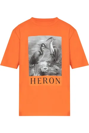 Heron Preston Tops, Heren, Oranje, M, Katoen, T-shirt met print