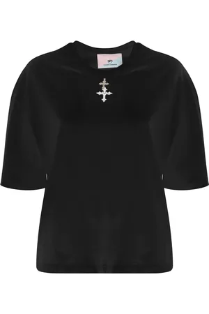 Chiara Ferragni Tops, Dames, Zwart, M, Katoen, T-shirt