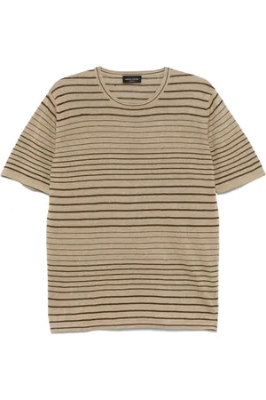Roberto Collina Tops, Heren, Bruin, XL, Beige Crew Neck Short Sleeves Sweater