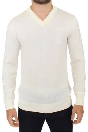 ERMANNO SCERVINO Truien, Heren, Wit, S, Wol, Wollen trui met V-hals