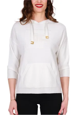 Elisabetta Franchi Sweatshirts & Hoodies, Dames, Wit, M, Katoen, Witte Hoodie met Logo Detail