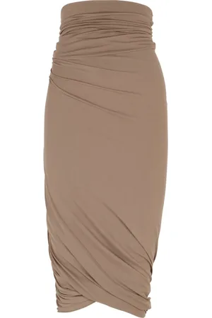 Cortana Rokken, Dames, Bruin, L, Leer, High-waisted Midi Cupro Stretch Rok