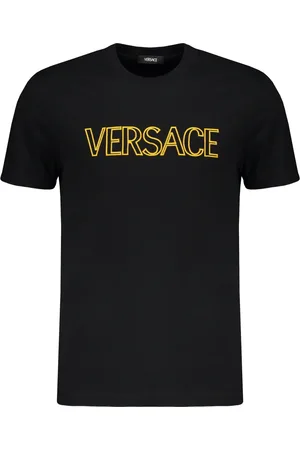 VERSACE Tops, Heren, Zwart, L, Katoen, Geborduurd Logo Katoenen T-shirt