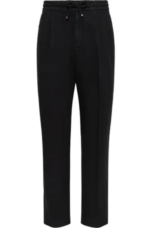 Brunello Cucinelli Broeken, Heren, Zwart, M, Linnen, Zwarte linnen rechte track pants