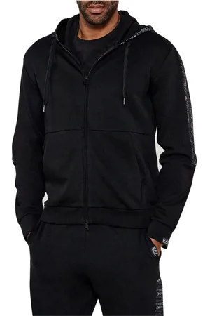 EA7 Sweatshirts & Hoodies, Heren, Zwart, M, Katoen, Zwarte Zip Hoodie Logo Serie