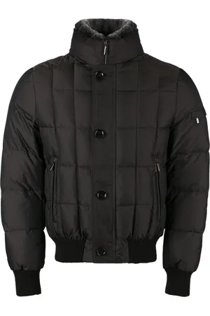MOORER Jassen, Heren, Groen, M, Polyester, Gewatteerde bomberjack met bontkraag