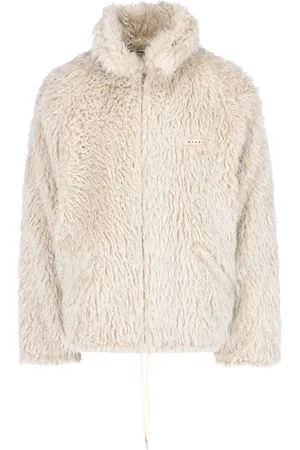 Marni Jassen, Heren, Wit, L, Polyester, Shearling Jas met Capuchon