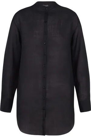 Cortana Blouses & Shirts, Dames, Zwart, XS, Oversized Ramie Shirt met Mao-kraag