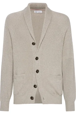 Brunello Cucinelli Truien, Heren, , XL, Wol, Gebreid vest met sjaalkraag
