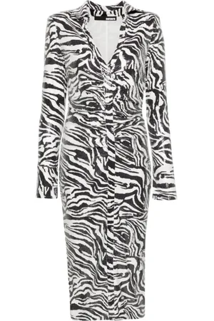 ROTATE Kleedjes, Dames, Wit, S, Leer, Zebra Print Sequins Midi Shirt Jurk