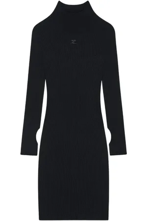 Courrèges Kleedjes, Dames, Zwart, L, Katoen, Solar Light Rib Jurk