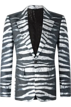 Roberto Cavalli Jassen, Heren, Zwart, M, Zebra-Print Blazer met Jaguar Skin Voering