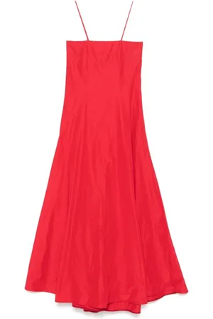 FORTE FORTE Kleedjes, Dames, Rood, S, Rode Vierkante Hals Jurk met Lengte tot de Vloer