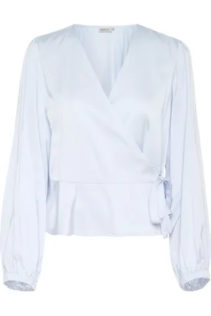 Karen by Simonsen Blouses & Shirts, Dames, Blauw, S, Elegante Halogen Blouse met Pofmouwen