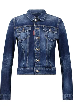 Dsquared2 Jassen, Dames, Blauw, XS, Denim, Ripped Denim Jacket Urban Style