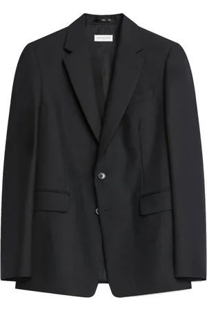 DRIES VAN NOTEN Jassen, Heren, Zwart, L, Wol, Zwarte wollen blazer met gekerfde revers