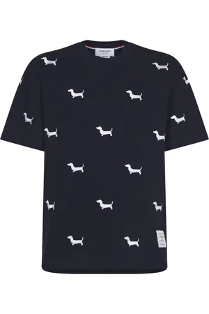Thom Browne Tops, Heren, Blauw, L, Katoen, Blauw Polo T-shirt met Hector Borduurwerk