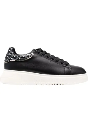 Emporio Armani Schoenen, Dames, Zwart, 37 EU, Leer, Leren Sneakers