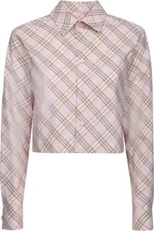 Burberry Blouses & Shirts, Dames, Roze, S, Katoen, Shirt met ruitpatroon, lange mouwen