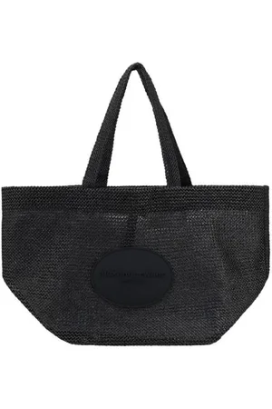 Alexander Wang Tassen, Dames, Zwart, ONE Size, Raffia schoudertas met lintsluiting