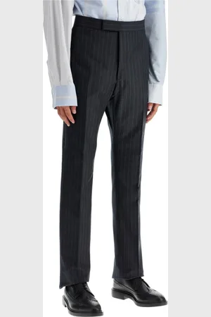 Thom Browne Broeken, Heren, Grijs, S, Wol, Nauwsluitende wollen broek met krijtstreep