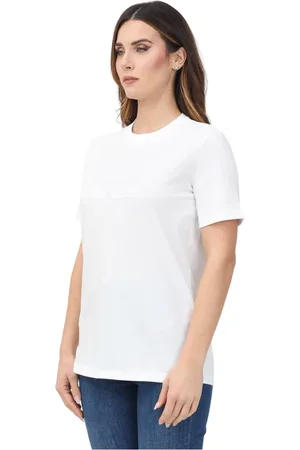 Elisabetta Franchi Tops, Dames, Wit, S, Katoen, Jersey T-shirt met geborduurd logo en strass-steentjes
