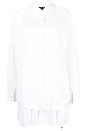 Diesel Kleedjes, Dames, Wit, S, Katoen, Casual overhemd met lange mouwen