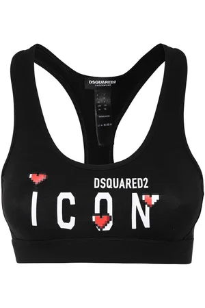 Dsquared2 Sport, Dames, Zwart, XL, Katoen, Logo Print Sportbeha Katoen Elastaan