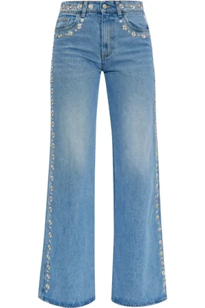 COPERNI Jeans, Heren, Blauw, S, Katoen, Jeans met wijde pijpen en studs