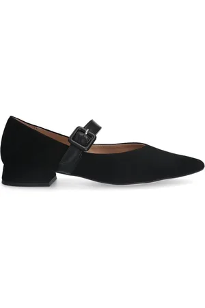 Manfield Schoenen, Dames, Zwart, 36 EU, Suède, Zwarte Suède Loafers met Gesp Detail