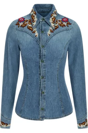 Roberto Cavalli Blouses & Shirts, Dames, Blauw, L, Denim, Blauwe Denim Blouse Vrouw Italië